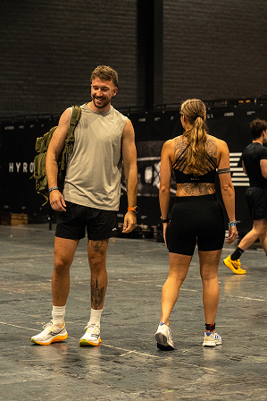 Athlete competing in a HYROX simulation